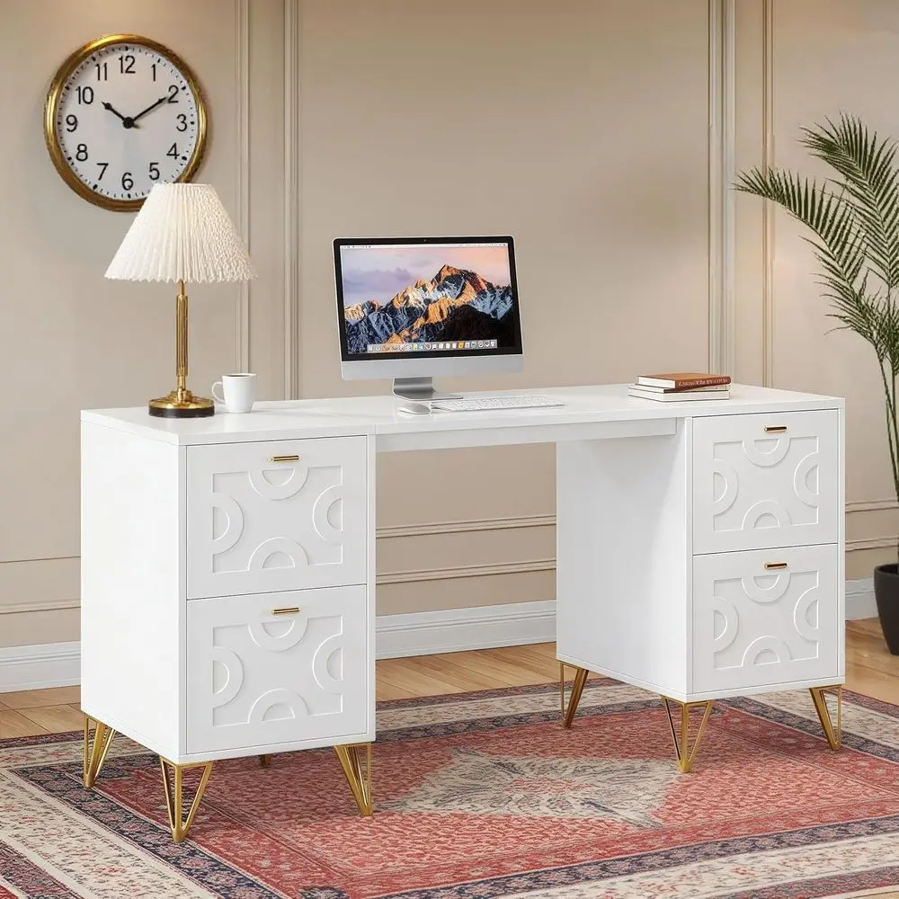 

Роскошный 59-белый и золотой письменный стол с ящиками, письменный стол для домашнего офиса для работы или туалетного столика