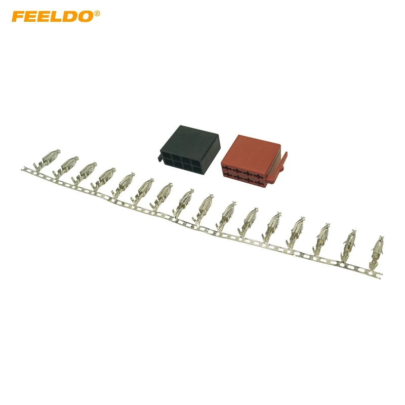 FEELDO Universal Car Radio ISO 8Pin Terminal Block Socket Connector For Volkswagen Harness Cable Connector Port