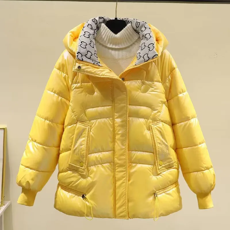 Giacca da donna bianca pura moda europea cappotti invernali con cappuccio parka caldi femminili capispalla impermeabili lisci abbigliamento autunnale