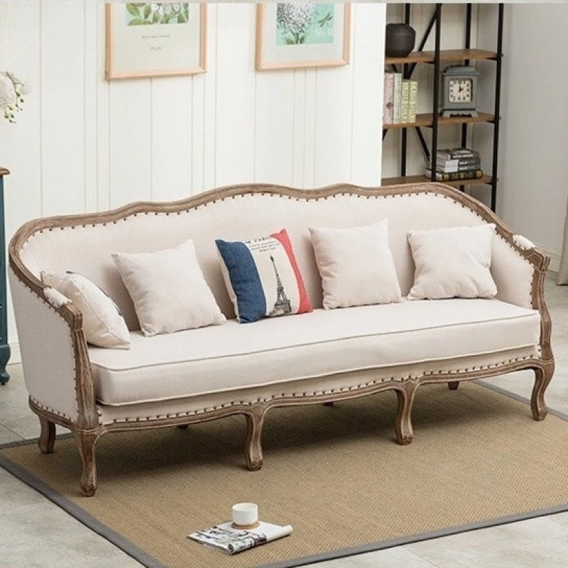 American retro solid wood, modern simplicity, Nordic linen U-shaped sofa