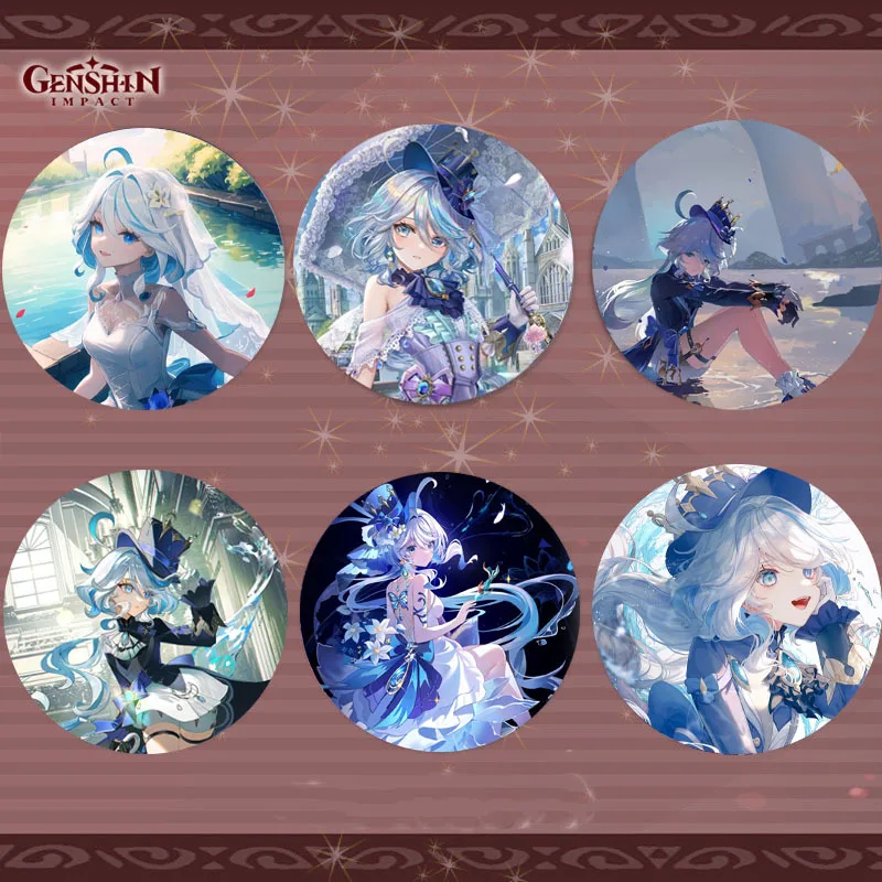 Game Genshin Impact The Seven Gods Fontaine Furina Focalors Cosplay Badge Pin SPTE Tinplate Brooch Prop ﻿