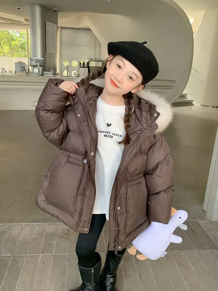 2024 Girls Down Cotton Jacket Korean Fashion Winter Clothing Cotton Jacket Hooded Thick and Warm Cotton Jacket