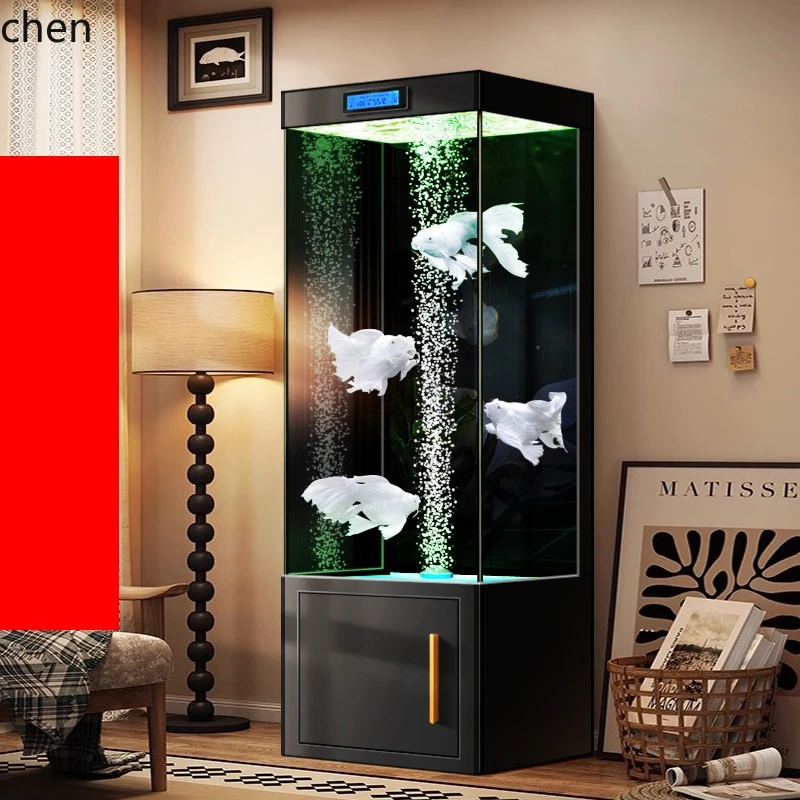 

HTT new intelligent tubeless vertical fish tank filtration and oxygen generation integrated ultra-white glass aquarium