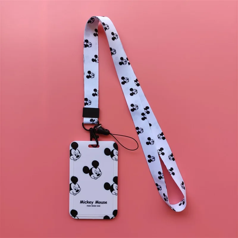 Disney Mickey Minnie Mouse niños ID insignia de negocios funda para tarjetas marco ABS funda para empleado cordón para estudiantes titular de la tarjeta de nombre