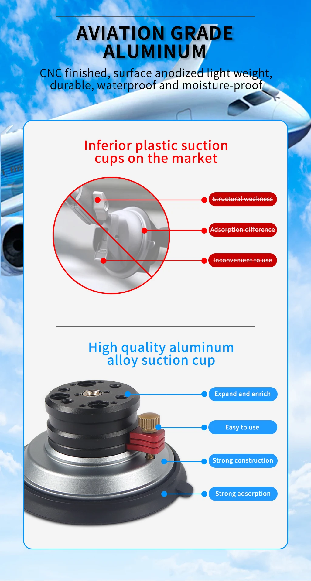 Neue 4-Zoll-Auto-Saugnapf-Montagebasis 1/4 Zoll 3/8 Zoll ARRI Action-Kamera Handpumpe Vakuum-Saugnapf für GoPro Insta360 Heavy-Duty – Detail 4