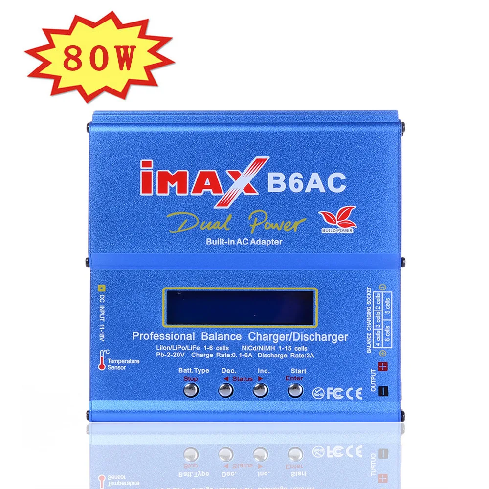 IMAX-cargador de batería B6 AC RC, 80W, B6AC 6A, Lipo, Nimh, Li-ion, ni-cd, cargador de equilibrio Digital con pantalla Digital LCD