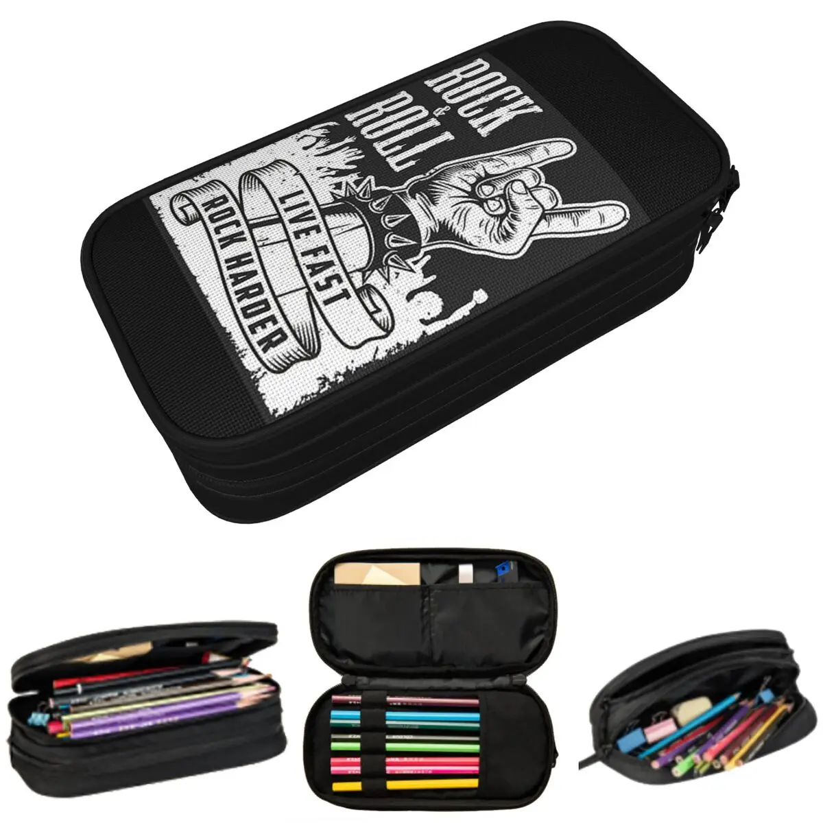 ロックスター スカル ロックンロール ペンケース 大容量収納 ペンバッグ ペンボックス ペンポーチ 男の子 女の子 文房具 学校 オフィス用