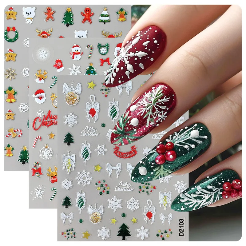 

Рождественские мультяшные наклейки для дизайна ногтей с блестящим лазером, клейкая вспышка, праздничные украшения для ногтей, красота