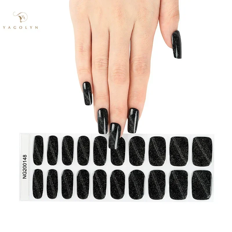 Tira de parche de uñas de Gel semicurado, deslizador adhesivo de larga duración, envolturas de uñas de cubierta completa, pegatina de manicura de esmalte de Gel UV, serie NG de 20 puntas