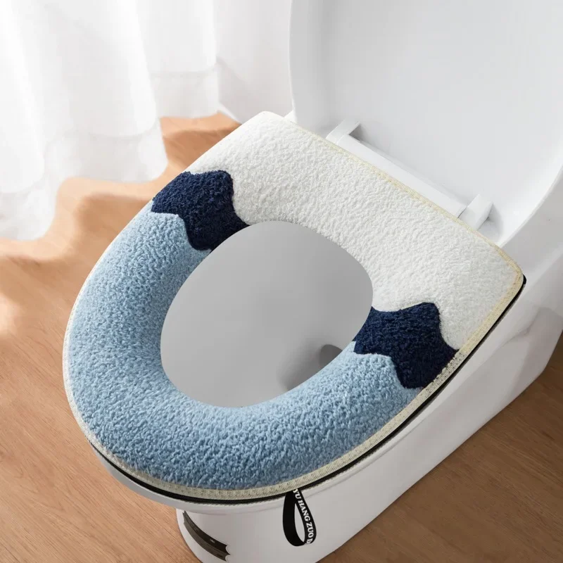 Waterproof Plush Toilet Seat Cover, Universal Model, Ring, Washable, Zipper, Bathroom Mat, Decorative