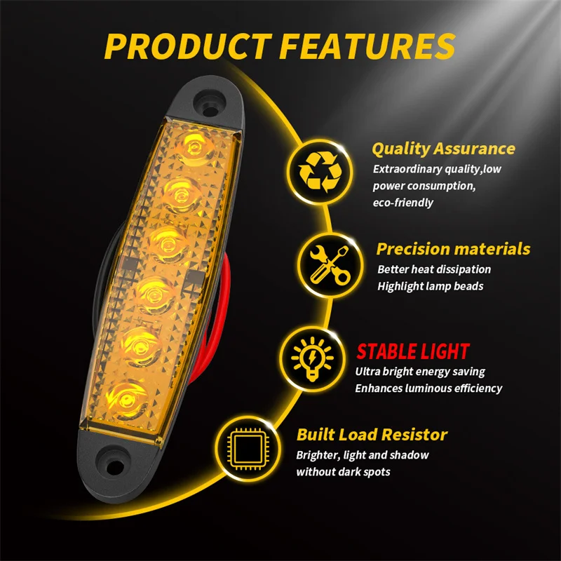 Universal 1PCS 6LED Car Side Marker Light 12/24V 600LM High Brightness Warning Signal Lamp Auto Led Lights Brake Rear Tail Lamp