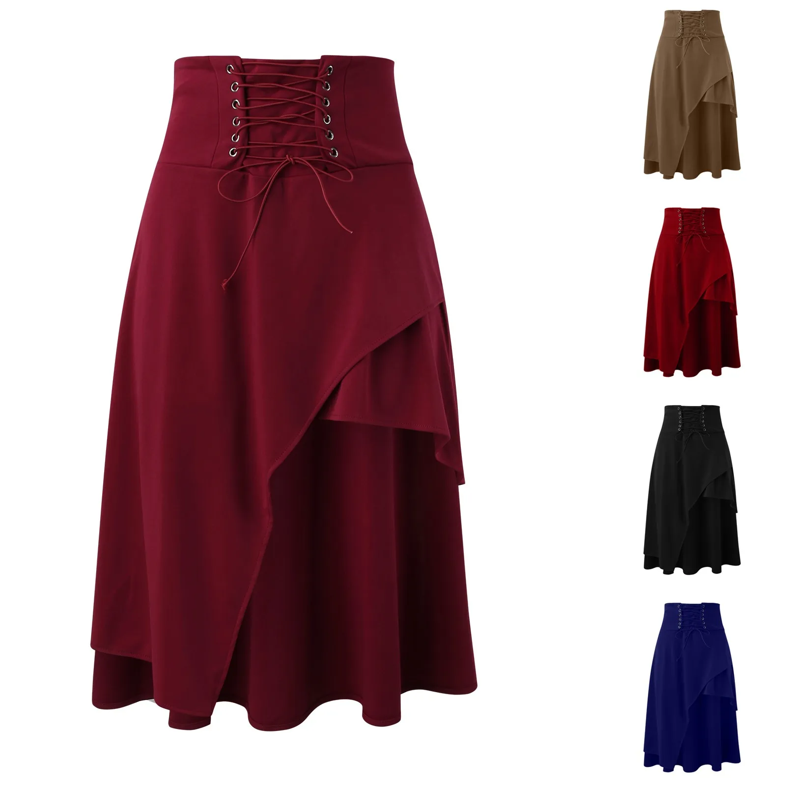 

Women's Satin High Waist Hidden Elasticized Waistband Flared Casual A Line Midi Skirt For Women Gothic Steampunk Irregular Skirt