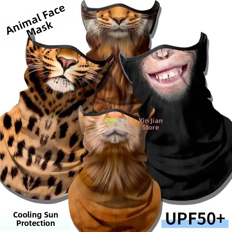 

Летняя многофункциональная мужская маска-балаклава из ледяного шелка с защитой от УФ-лучей и животным принтом для мотоциклистов, молодежная, солнцезащитная