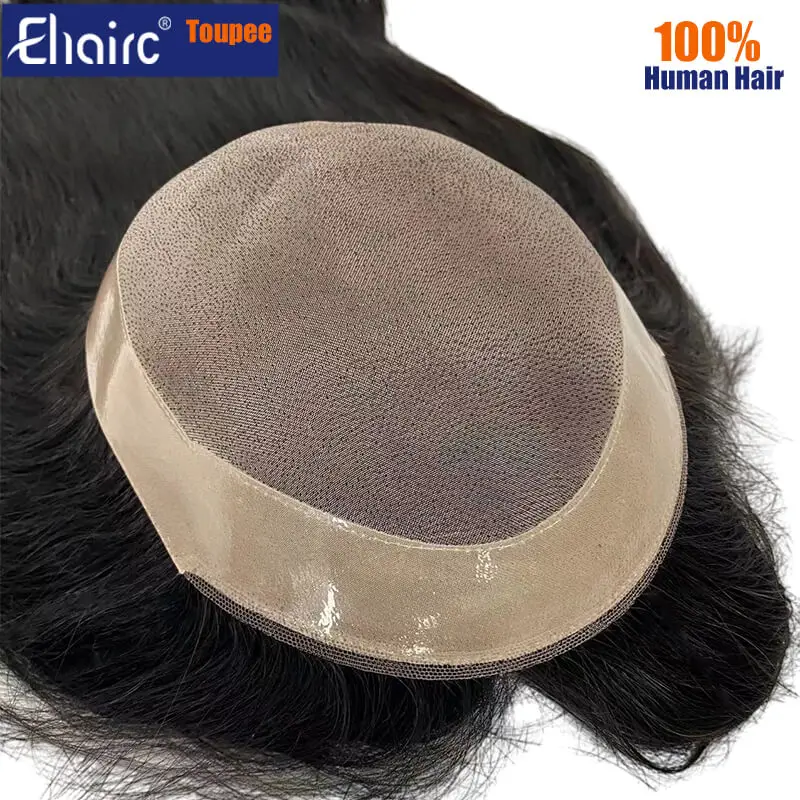 Peluca larga personalizada para hombres, tupé con Base de Mono, 180% de densidad, cabello duradero, prótesis capilar