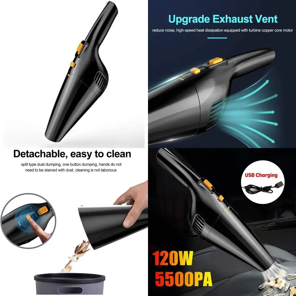 مكنسة كهربائية لاسلكية قوية بقدرة 120 وات - شفط 5500 باسكال للسيارة والمنزل والمكتب - حل تنظيف محمول باليد