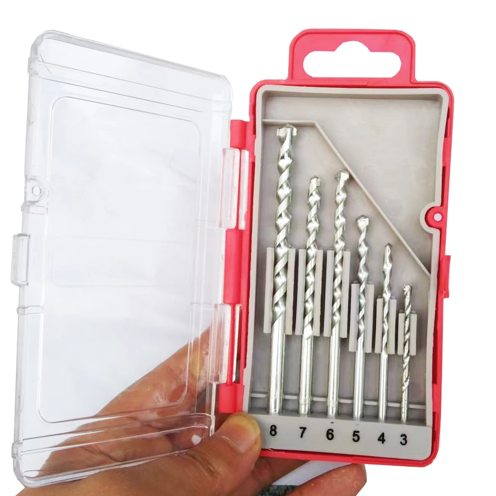 New Wall Drill Bit 8pcs 3-8mm Masonry Drill Bit for Brick Concrete Marble Tile Stone Drilling Carbide Tipped Gun Drill Bit