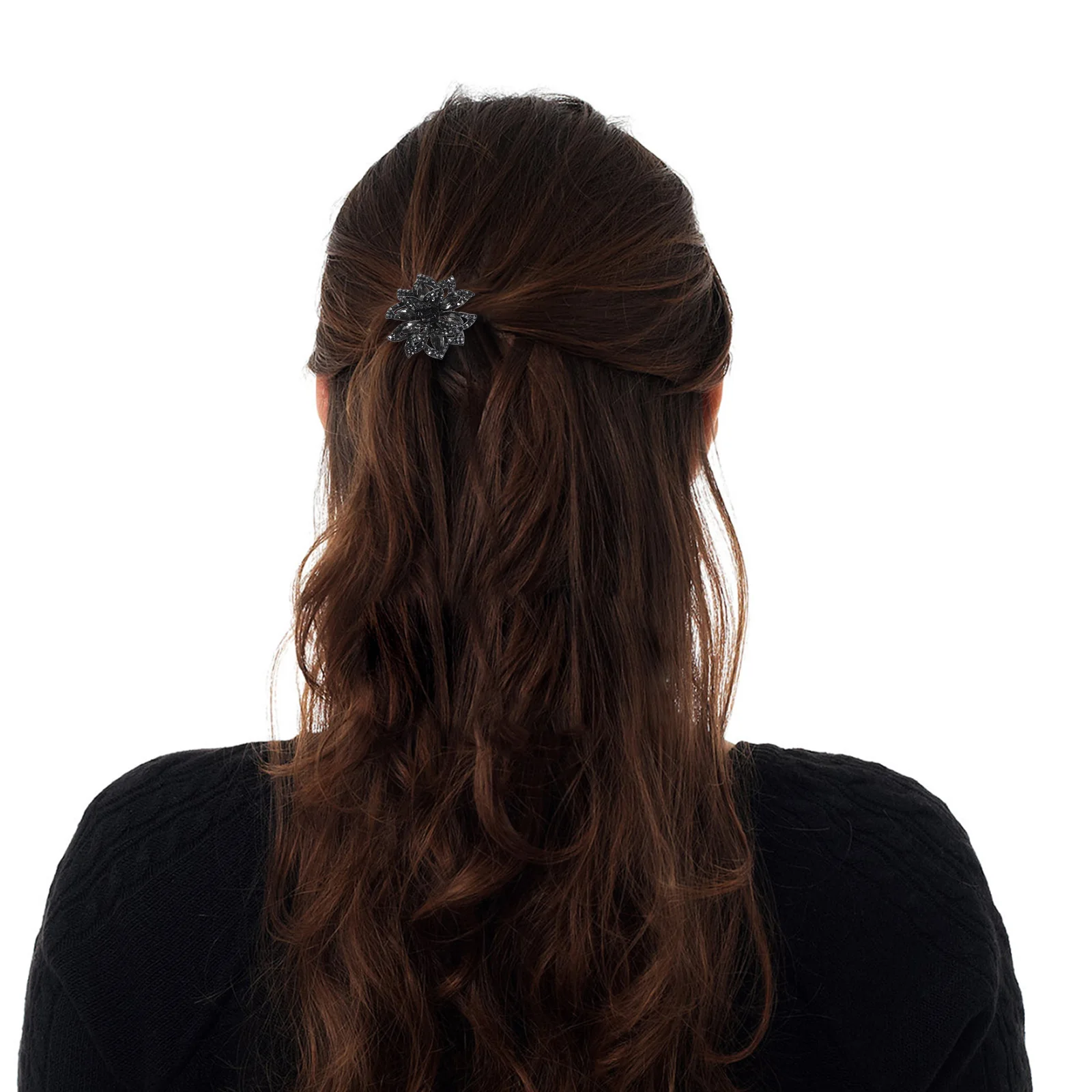 

Rhinestone Flower Claw Clips Black Alloy Women Disk Bun Vintage Barrettes Metal Jaw Hair Clips For Women Thick Thin Hair