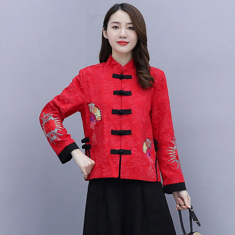 Vêtements ethniques pour femmes, boucles rétro, costume tang de style chinois, vestes améliorées pour mères, Qipao, printemps