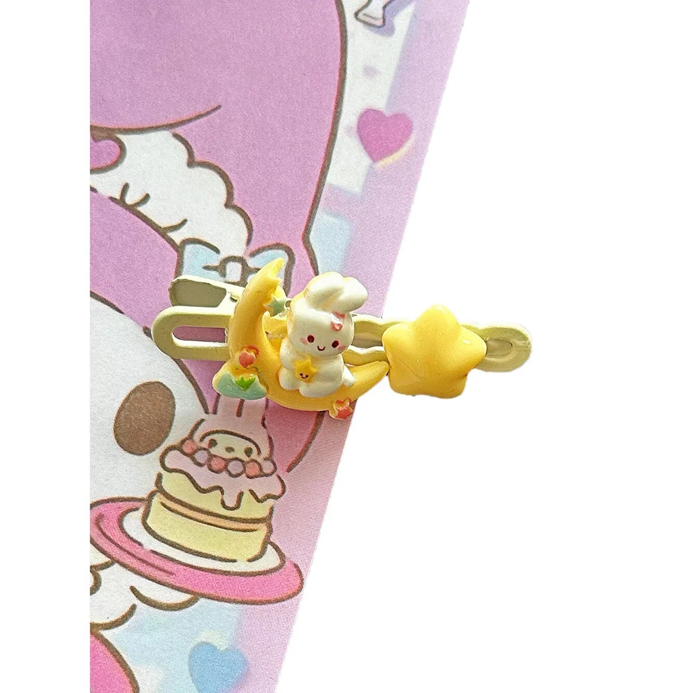 2PCS Cartoon Yellow Moon Rabbit Hair Clips Japanese Style Cute Sweet Wind Soft Sister Wind Side Clamp Hairpin Headdress