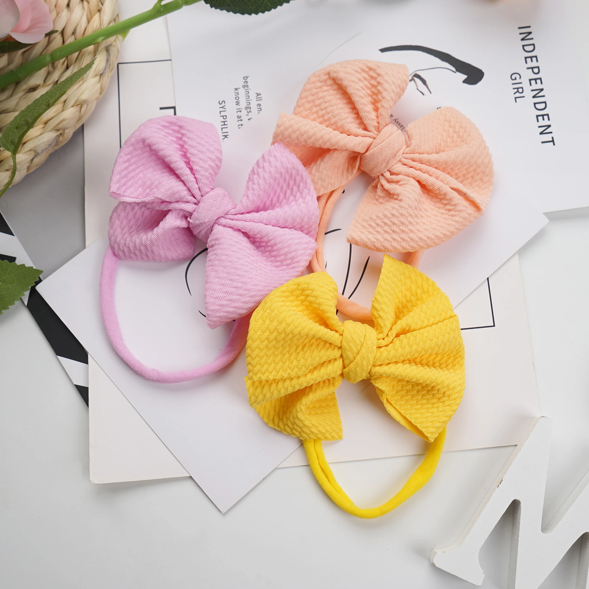 12PCS Newborn Baby Headband For Girls Elastic Knit Children Turban Baby Bows Soft Nylon Kids Headwear Hair Accessories