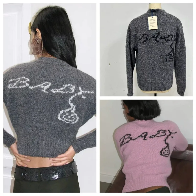 

Paloma Wool Mixed Fiber Zipper Knitted Cardigan Long Sve Slim Fit round Ne Color Embroidery Women's Camere Sweater