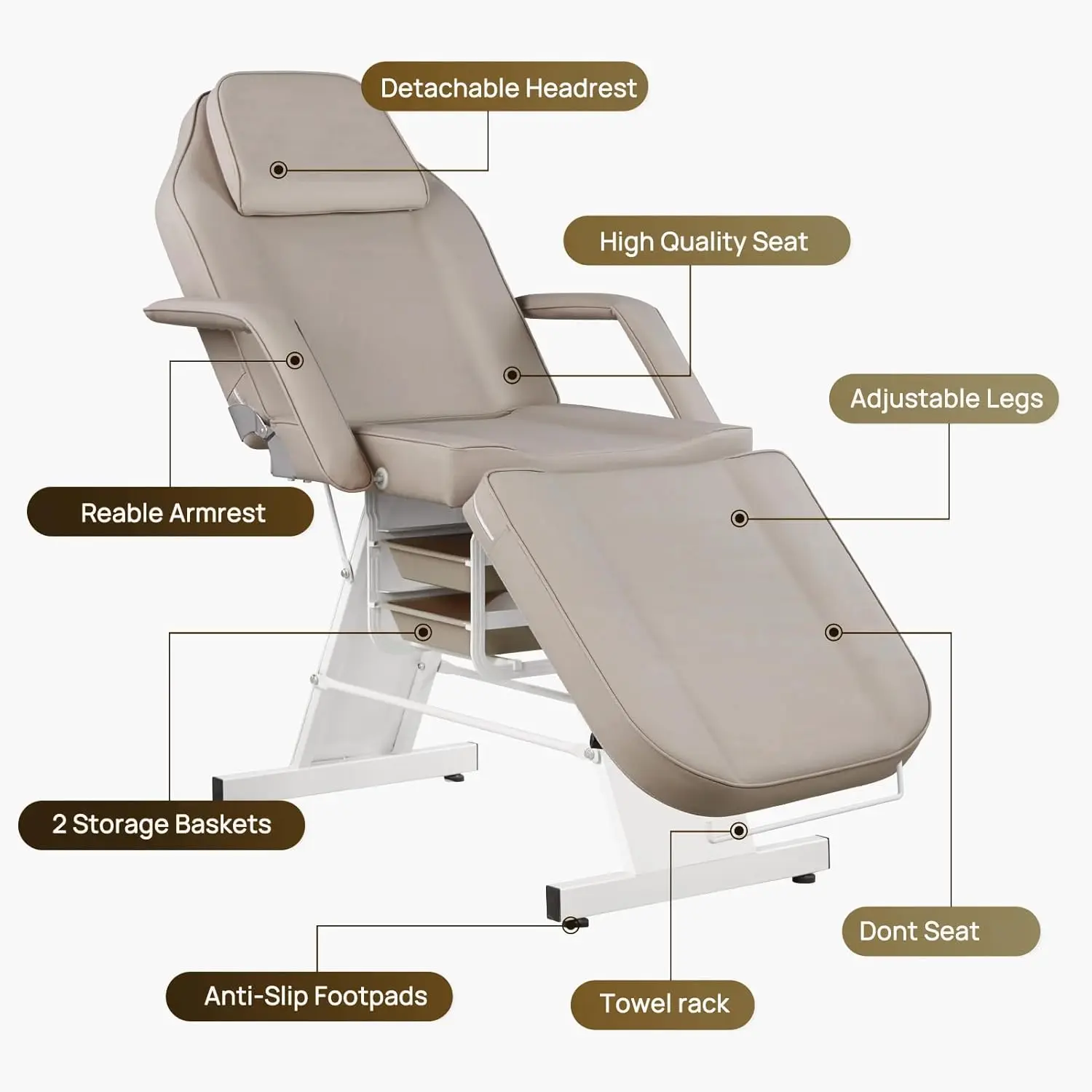 Facial Chair Tattoo Chair Massage Bed Adjustable 3-Section Multipurpose