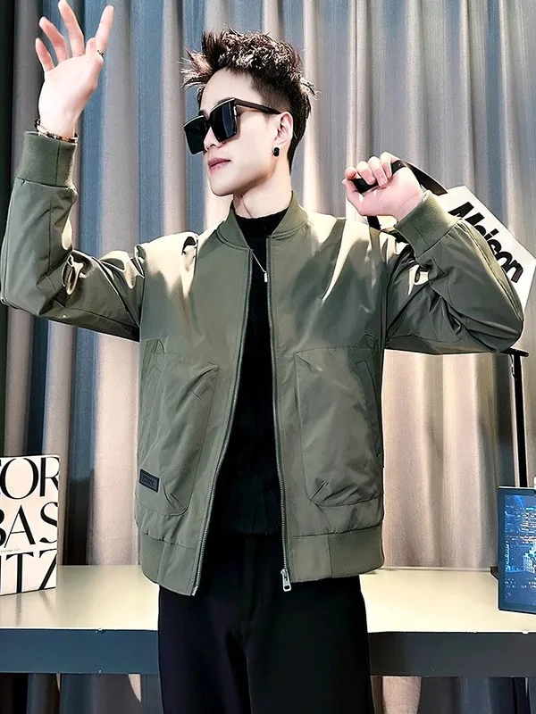 سترة رجالية بسيطة وأنيقة بياقة قائمة، تصميم كوري عصري، موديل 2025 الجديد لفصلي الربيع والخريف، ماركة أزياء بسحاب، مصنوعة من ا... #3