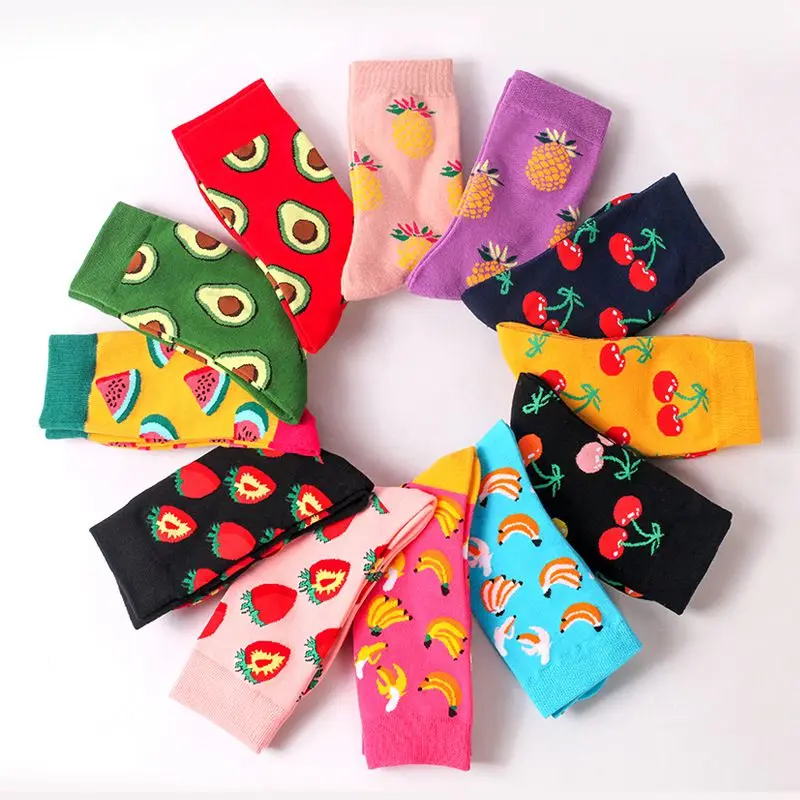 Fashion Happy Women's socks Autumn Winter cartoon Colorful Fruit Strawberry Avocado Funny Trend Stocking Cheap Socks Couple Gift