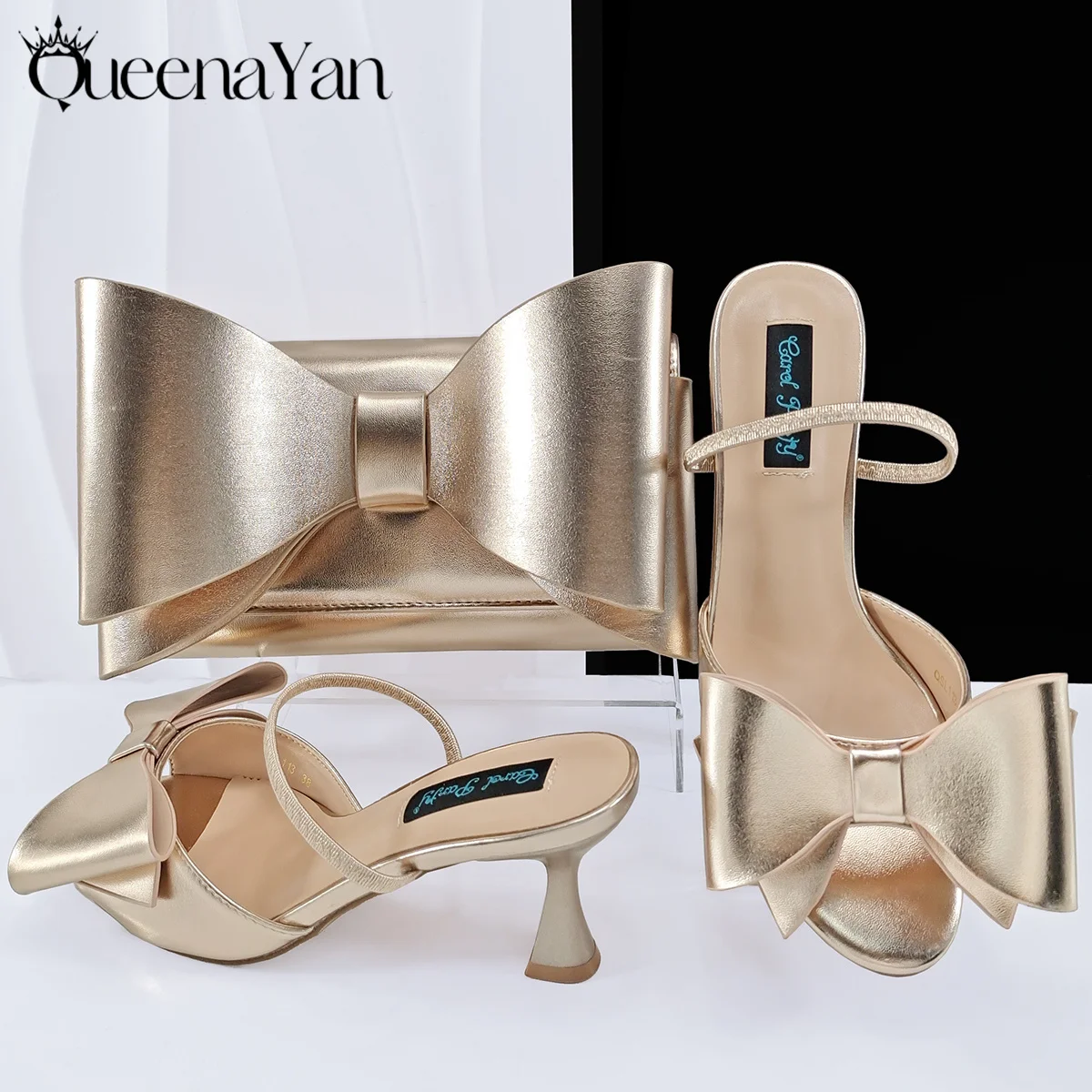 

Nigerian Fashion Shoes Are Bag Large Butterfly Knot Design with Opening High Heels Set -Comfortable Women's Shoes