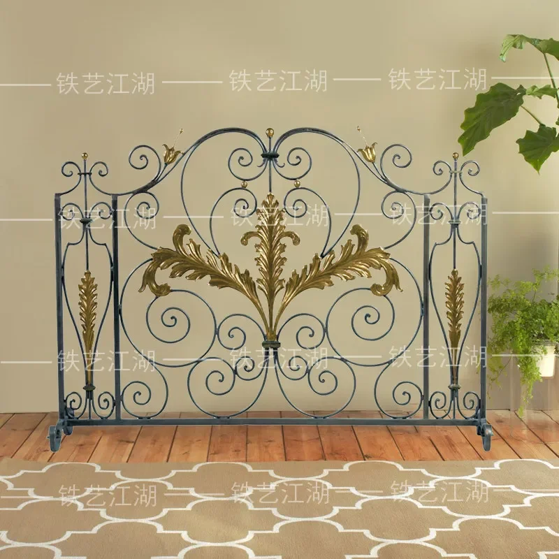 American gold wrought iron fireplace screen partition household living room floor-to-ceiling fireplace door creative
