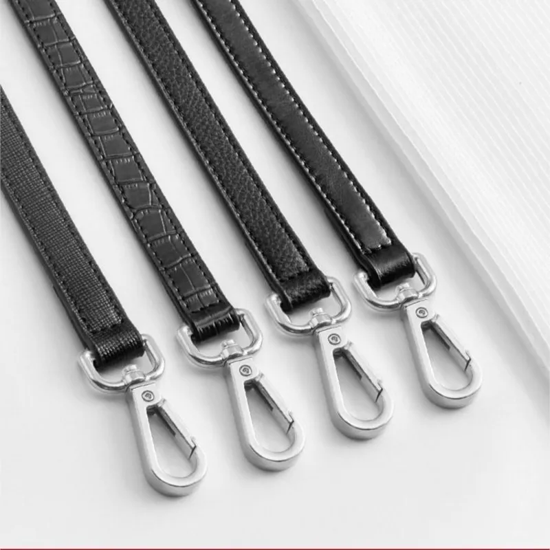 White leather buttons black bag strap genuine leather replacement strap women's bag  crossbody strap  thin shoulder strap small