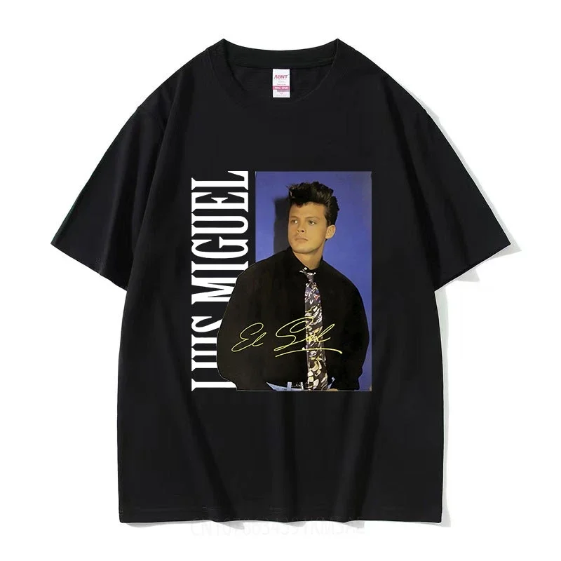 Camisetas gráficas del cantante Louis Miguel Tour para hombre, camiseta de moda de Hip Hop con cuello redondo, camiseta Vintage de algodón de gran tamaño de los 90, Streetwea