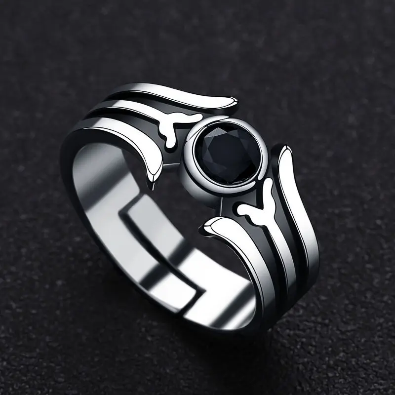 Anime Sword Art Online Kirigaya Kazuto Black Enamel Rings for Men Women Trendy Silver Color Adjustable Ring SAO Fans Cos Jewelry