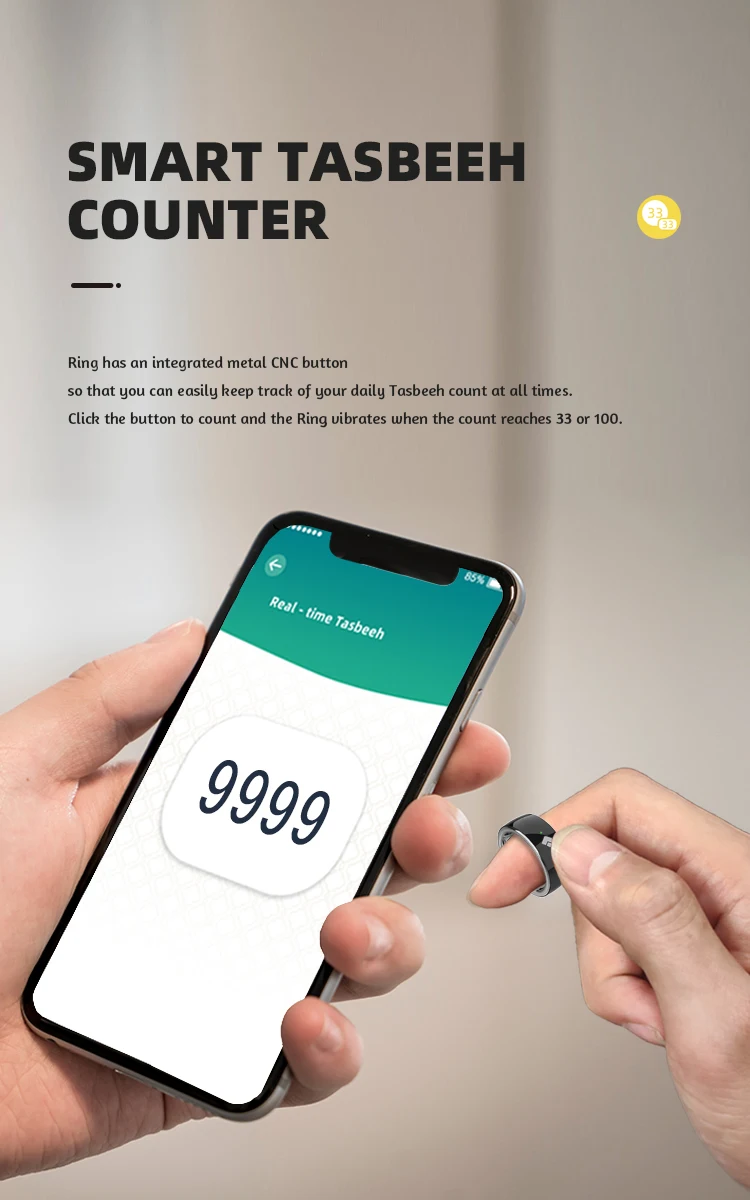 Умный динамик-счетчик Tasbih — водонепроницаемое кольцо Qibla IP7 с 5 напоминаниями о времени молитвы и пользовательскими настройками счетчика OLED-экран