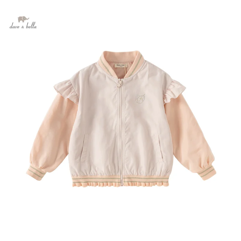 Dave Bella Children Girl's 2024 Spring New Fashion Casual Classy Sweet Cardigan Overcoat Baseball Style Outdoor Party DK1247976