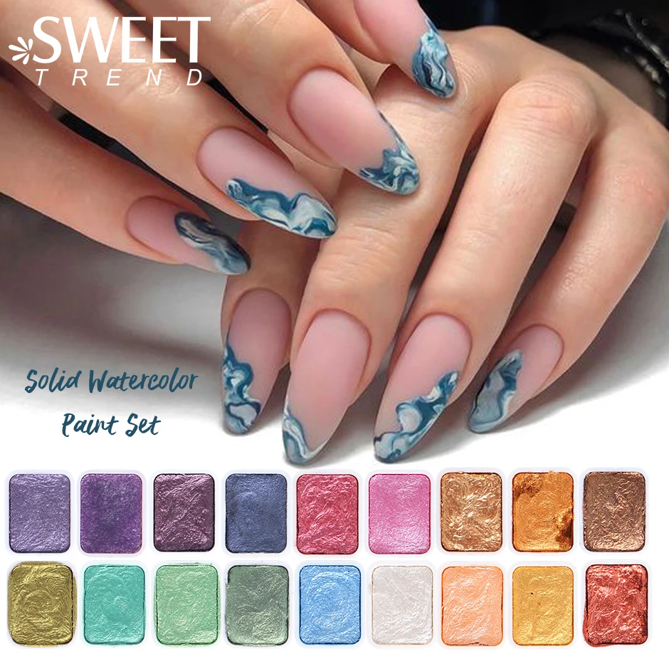 

6/12/18pcs Solid Watercolor Paint Set Marble Ink Blooming Chrome Nail Pigment Pearl Aurora Metallic Powder For Nails Manicure