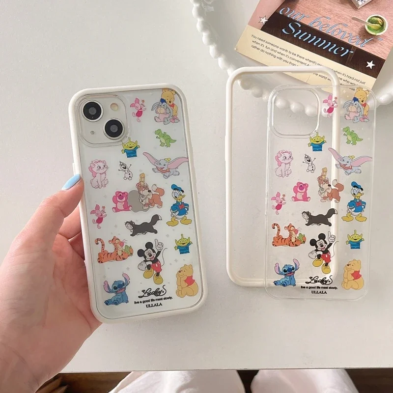 Cute Disney Mickey Donald Duck Toy Story Lotso Phone Case For iPhone 15 Pro 14 13 12 11 Pro Max Dual Layer Clear Hard Coverc