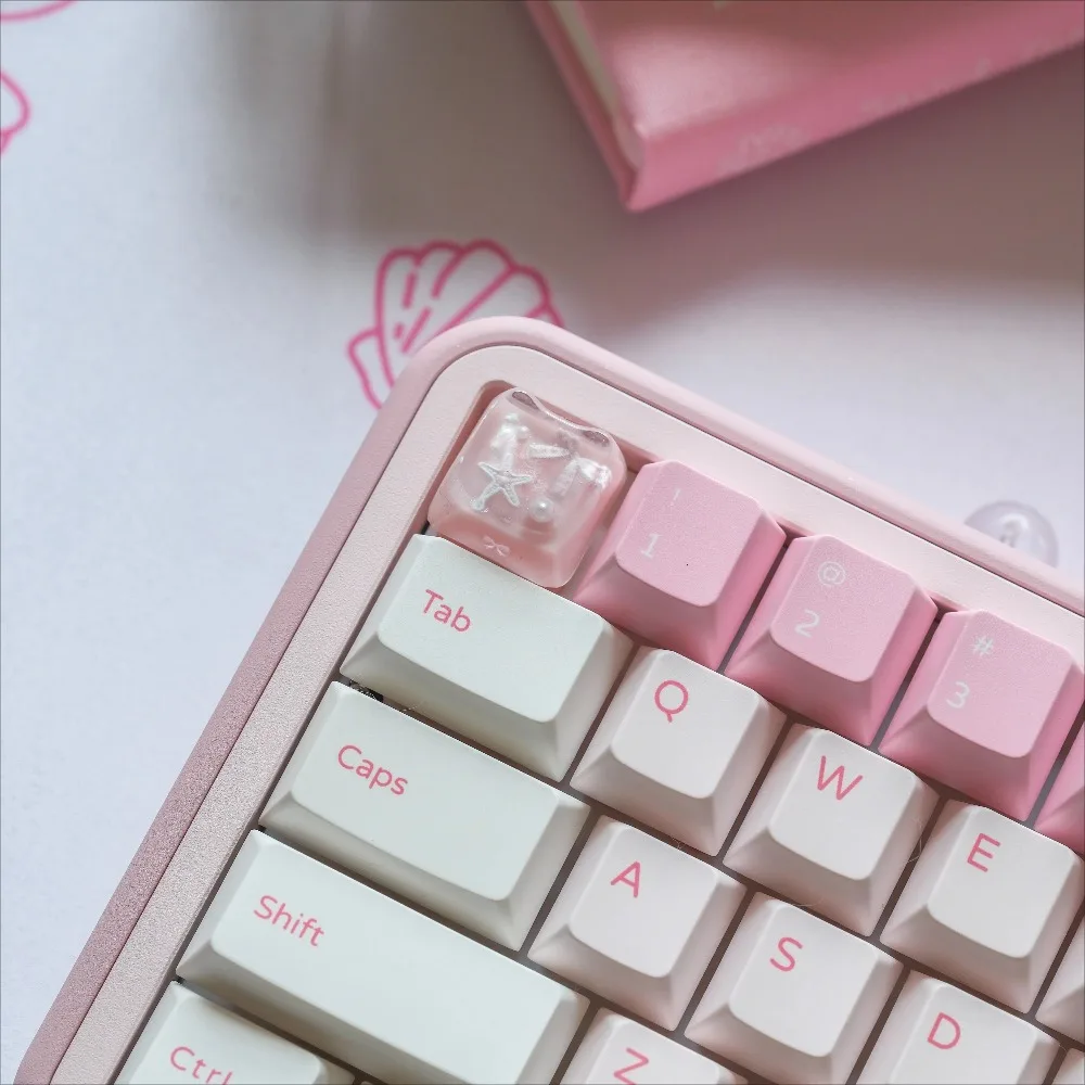Holiday Pearl Theme Pink Key Caps Custom Epoxy Handmade Keyboard Caps Artisan Keycaps for Mechanical Keyboard Accessories Gift