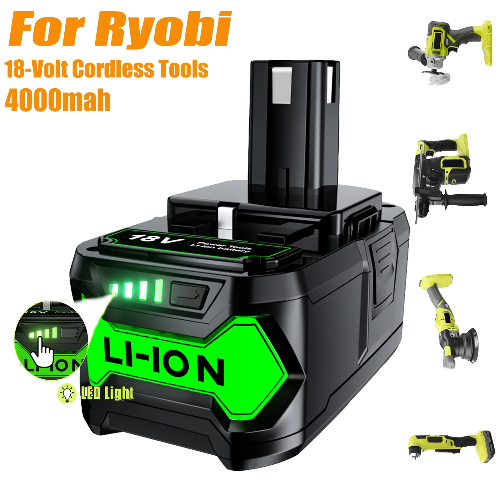 4.0Ah 3.0Ah 18V Battery Lithium For Ryobi ONE+Plus P108 P102 P103 P104  P107 P109 P11718-Volt Cordless Tools battery