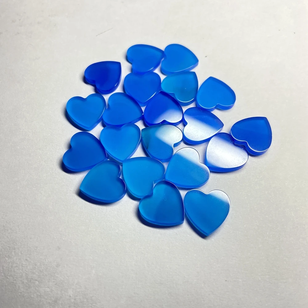 Heart Cut 10mm 12mm Natural Blue Agate Double Flat Gemstones For Bracelet