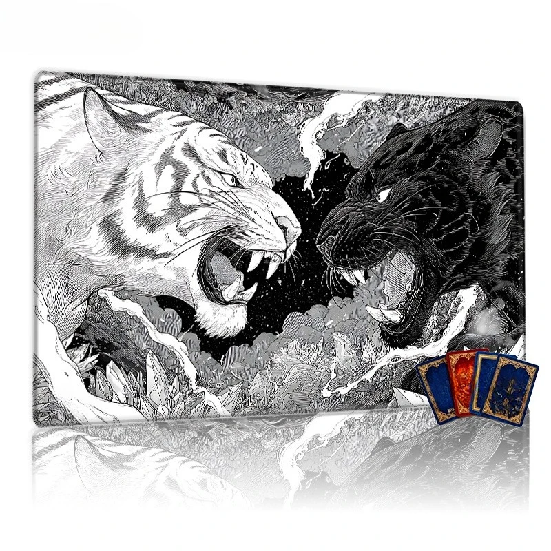 Powerful Black and White Tiger vs. Leopard Game Controller, durable and non-slip gaming mat, perfect for CCG, TCG, RPG games