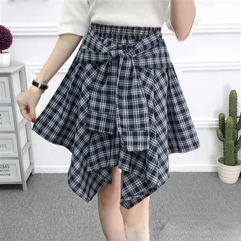 Skirts Women Plaid High Waist A-line Bandage Summer New Sporty Chic Casual Sweet Harajuku Cool Ins All-match Prevalent Holiday