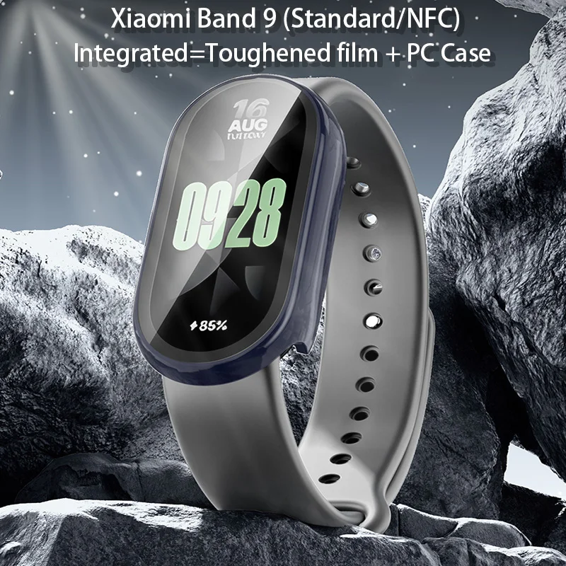 For Xiaomi Smart Band 9 Watch Case Integrated PC Case and Toughened Film Fashion Integrated Hard PC Cover + Tempered Glass Film