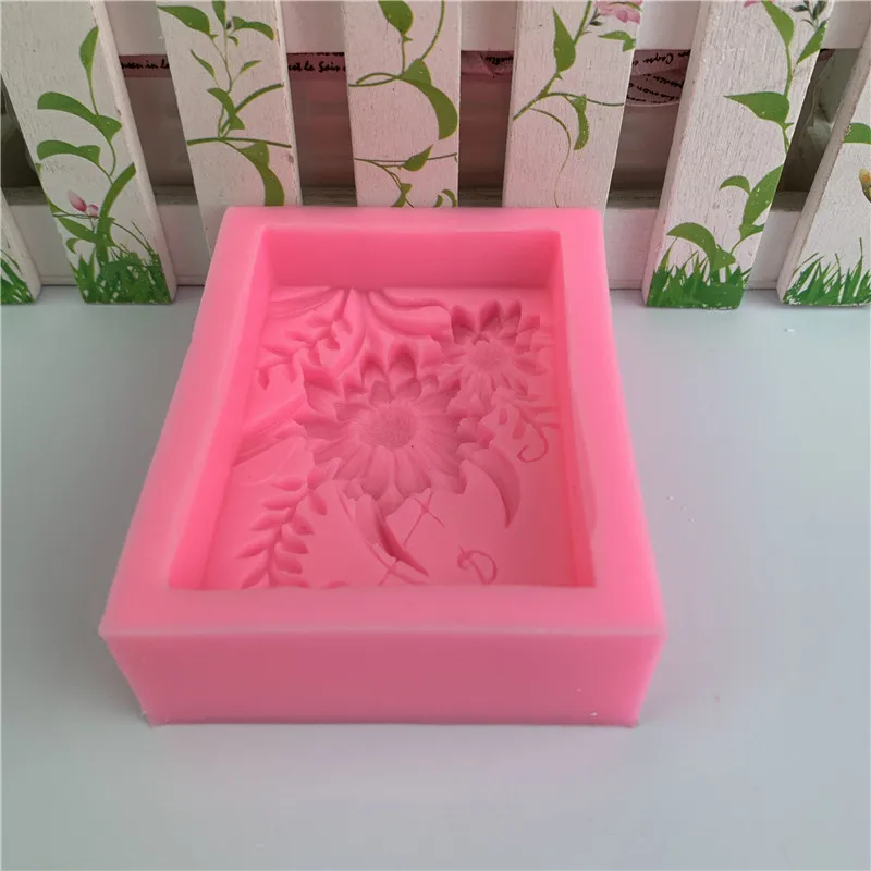3D Square Rose Flower Silicone Soap Mold Handmade Relief Chrysanthemum Plaster Resin Making Kit DIY Cake Decoration Baking Tools