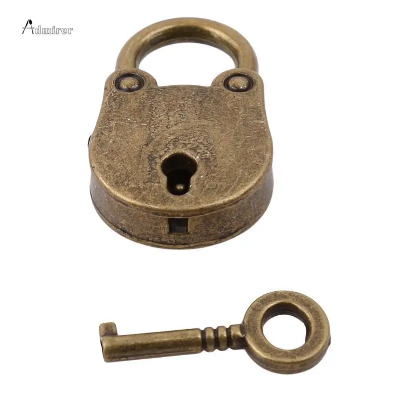 Metal Old Vintage Style Mini Padlock Small Luggage Box Key Lock Copper Color Home Usage Hardware Decoration