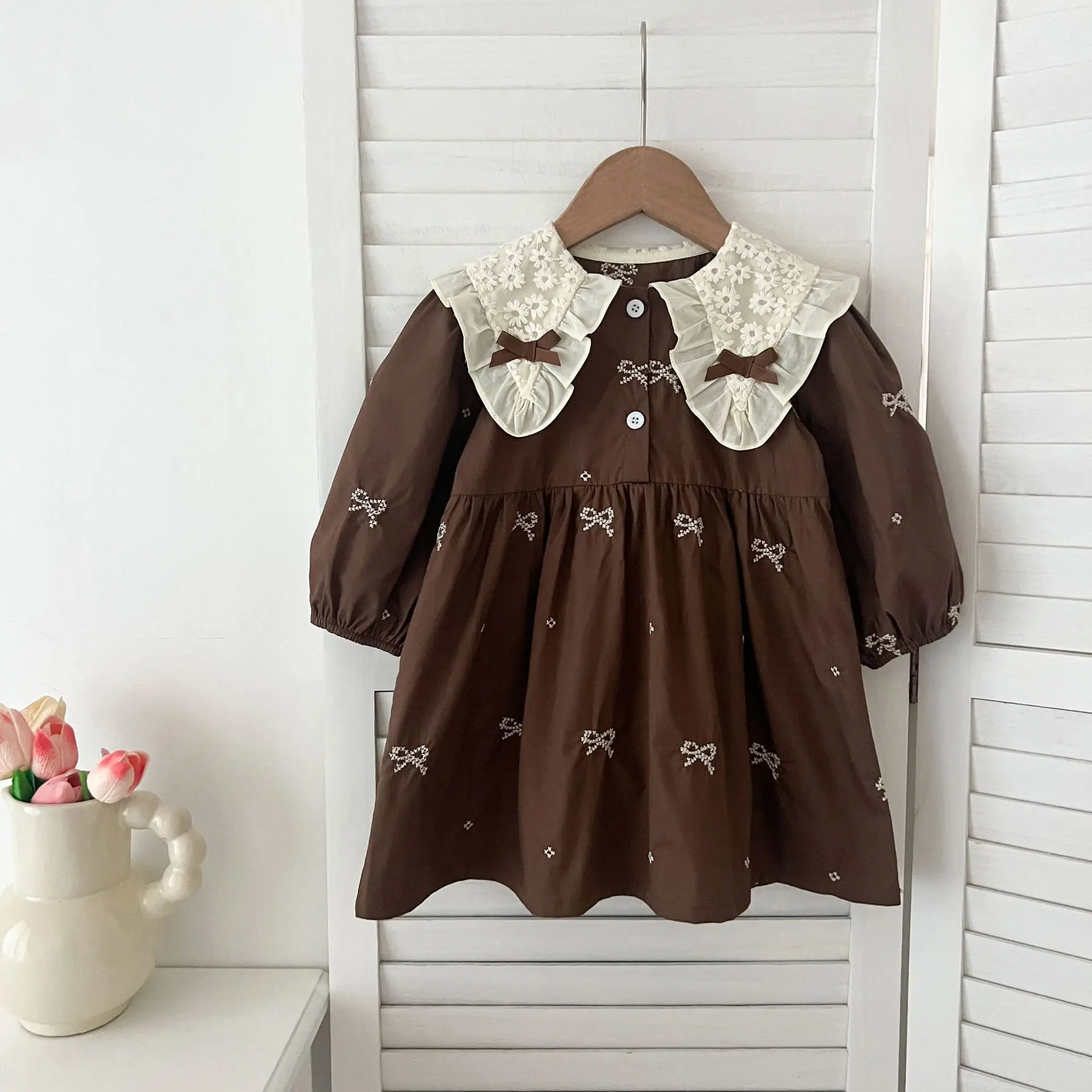 Frühling Schwestern Kleidung Mädchen Bogen Stickerei Spitze Kleidung Baby Strampler Baumwolle Säuglings Body Prinzessin Mädchen Schwester Familie Kleid – Detail 30