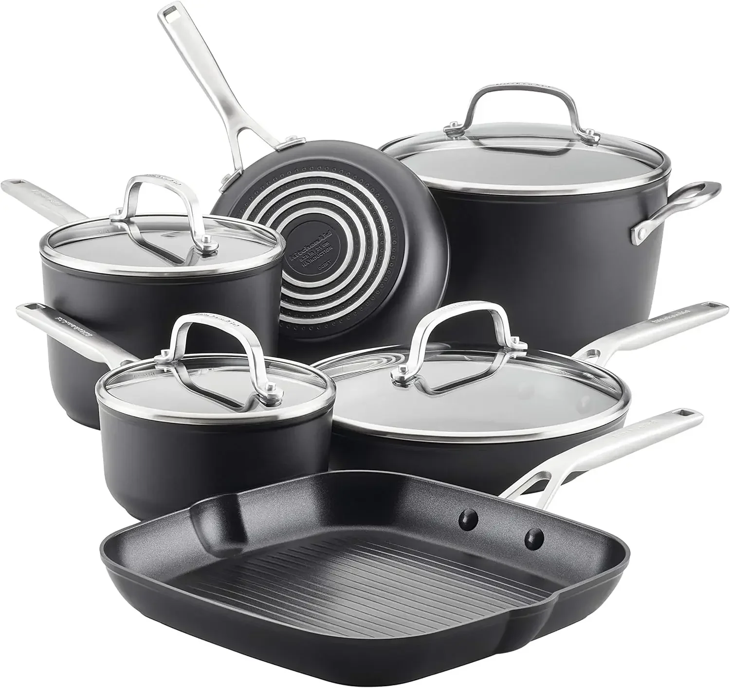 KitchenAid Hard Anodized Induction Nonstick Cookware Pots and Pans Set, 10 Piece, Matte Black