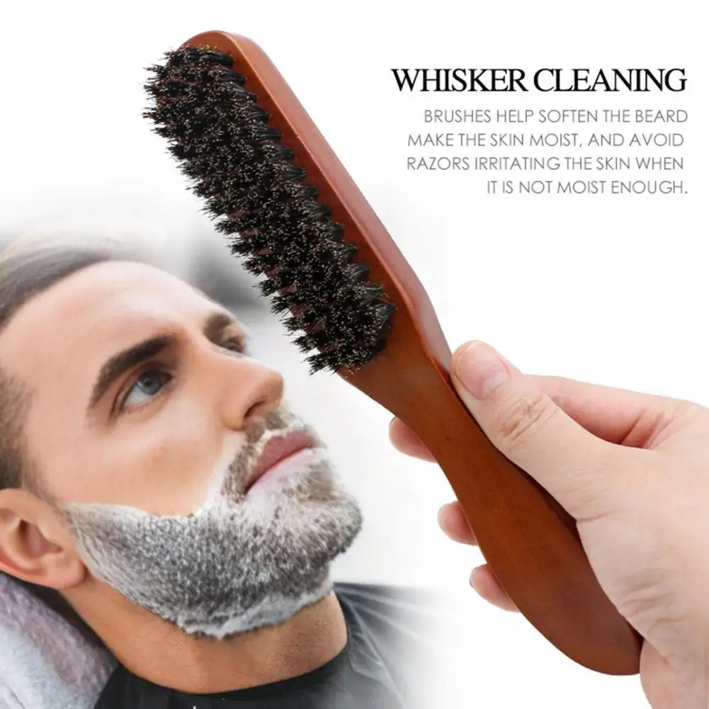 Medium-hard Bristle Brush Boar Bristle Hair Brush for Men Ergonomic Handle Beard Styling Comb Wet Dry Hair Grooming for Mustache