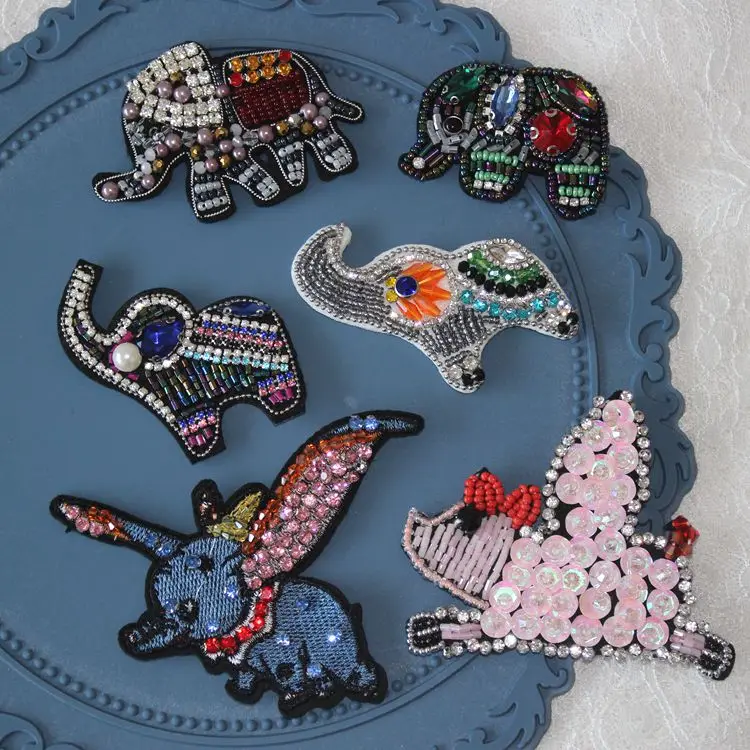 High-grade hand-stitched bead drill strip embroidered elephant pig clothing decorative cloth stickers DIY brooch jewelry bag hat