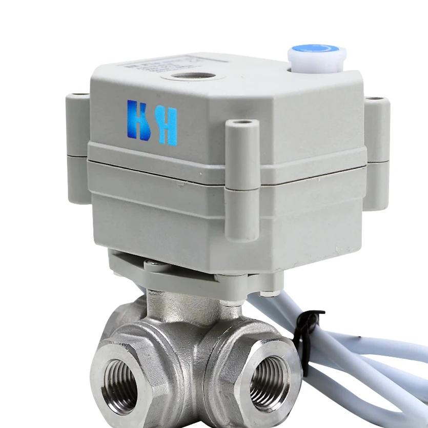 1/4“ Stainless Steel 3 Way T/L-type AC110-230V CR202 Electric Ball Valve 2 Wires Switching Control Valve
